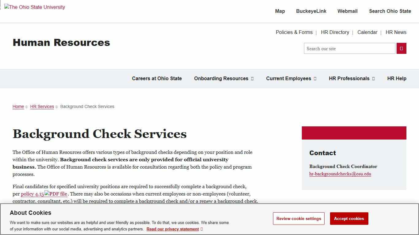 Background Check Services - Human Resources at Ohio State